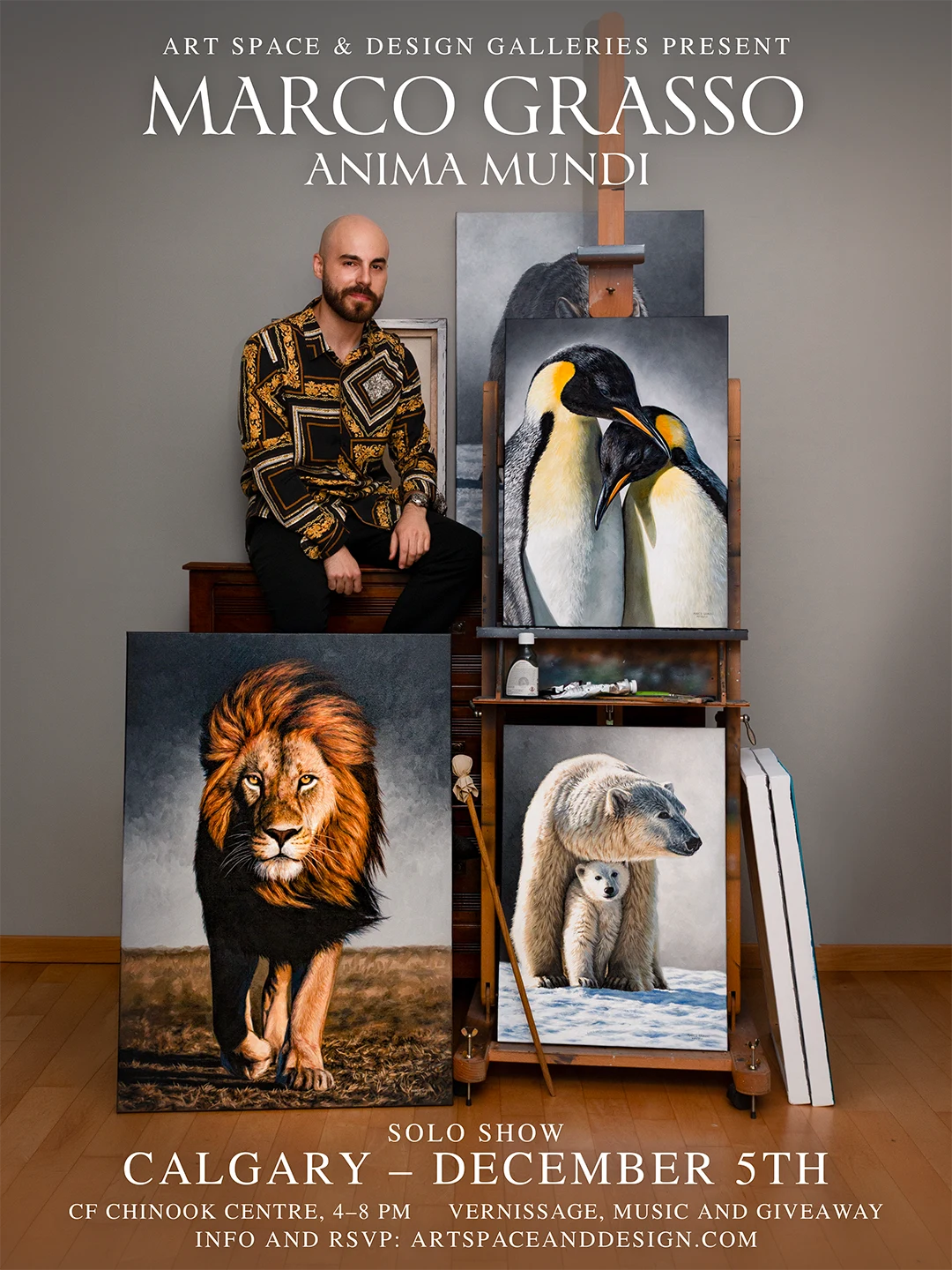 Locandina di Anima Mundi, mostra personale di Marco Grasso con Art Space & Design a Calgary, 5 dicembre 2026